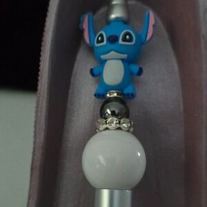 Stitch - Pretty Pens by PenGwensPosh w/Black Ink-Custom w/Large White Bead